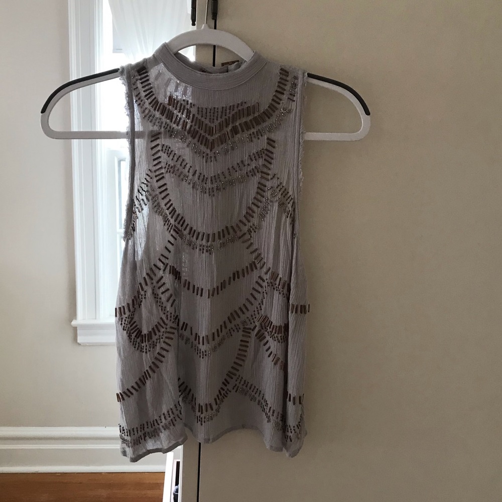 Free People Grey Studded Blouse